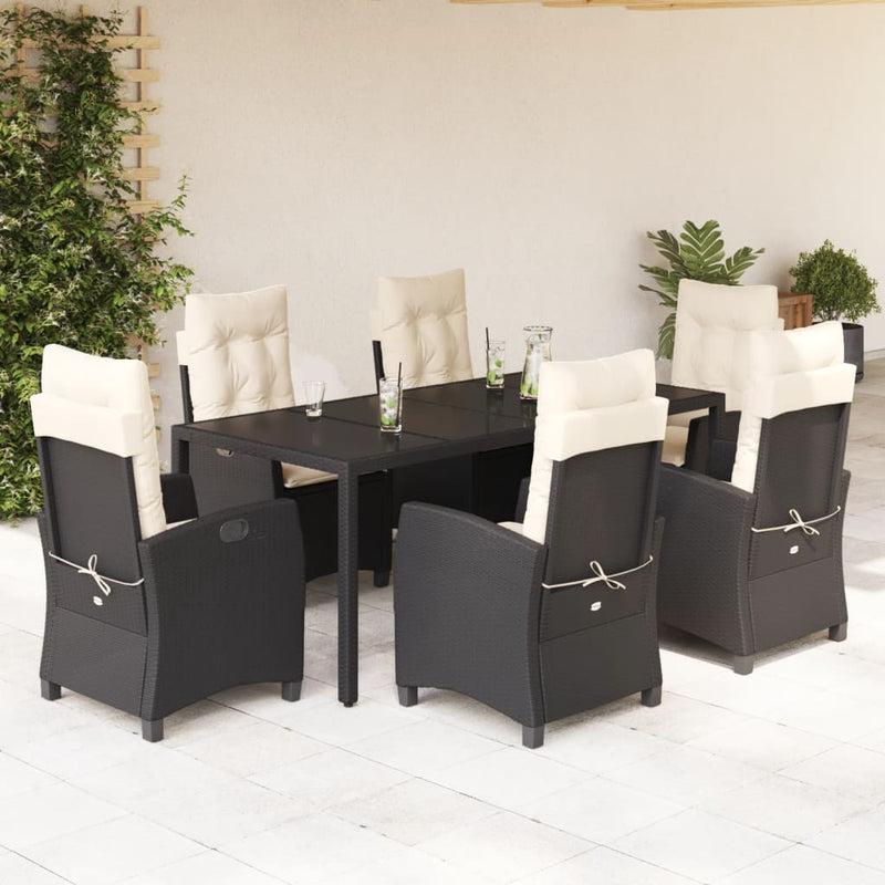 Set mobilier de grădină cu perne, 7 piese, negru, poliratan