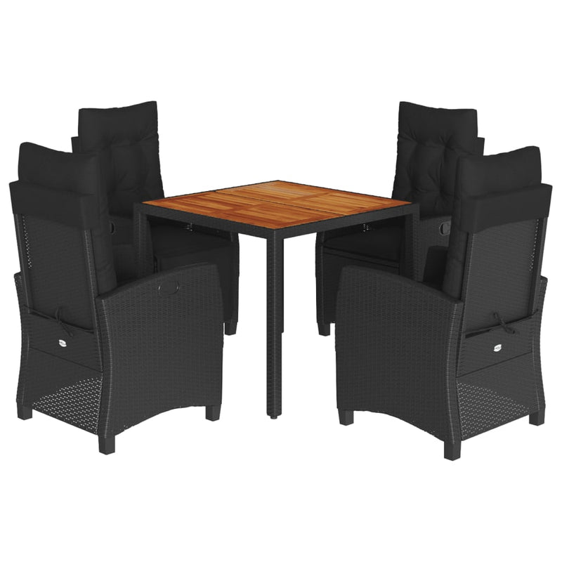 Set mobilier de grădină cu perne, 5 piese, negru, poliratan