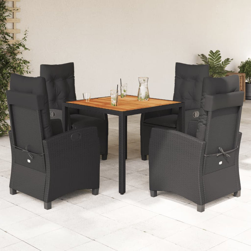 Set mobilier de grădină cu perne, 5 piese, negru, poliratan