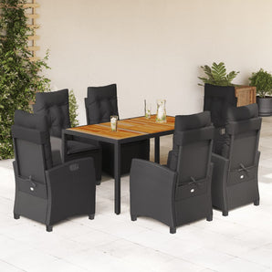 Set mobilier de grădină cu perne, 7 piese, negru, poliratan
