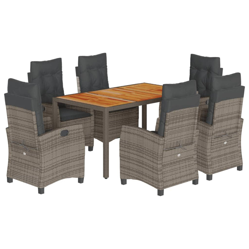 Set mobilier de grădină cu perne, 7 piese, gri, poliratan