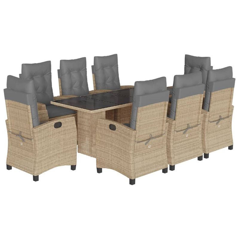 Set de masă pentru grădină, 9 piese, cu perne, bej, poliratan