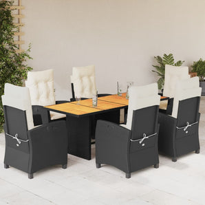 Set mobilier de grădină cu perne, 7 piese, negru, poliratan