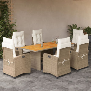 Set de masă pentru grădină, 7 piese, cu perne, bej, poliratan