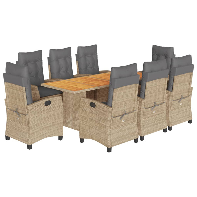 Set de masă pentru grădină, 9 piese, cu perne, bej, poliratan