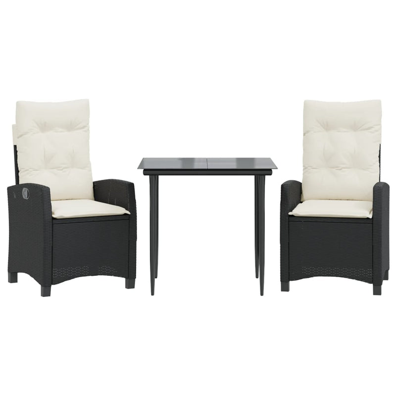 Set mobilier de grădină cu perne, 3 piese, negru, poliratan