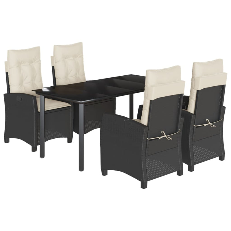 Set mobilier de grădină cu perne, 5 piese, negru, poliratan