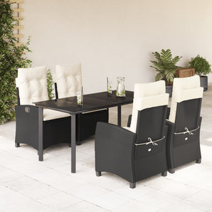 Set mobilier de grădină cu perne, 5 piese, negru, poliratan