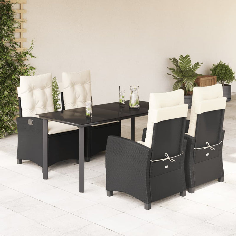 Set mobilier de grădină cu perne, 5 piese, negru, poliratan