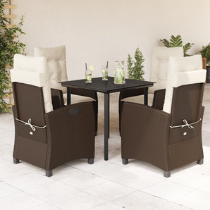 Set mobilier de grădină, 5 piese, cu perne, maro, poliratan