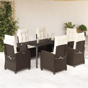 Set mobilier de grădină cu perne, 7 piese, maro, poliratan