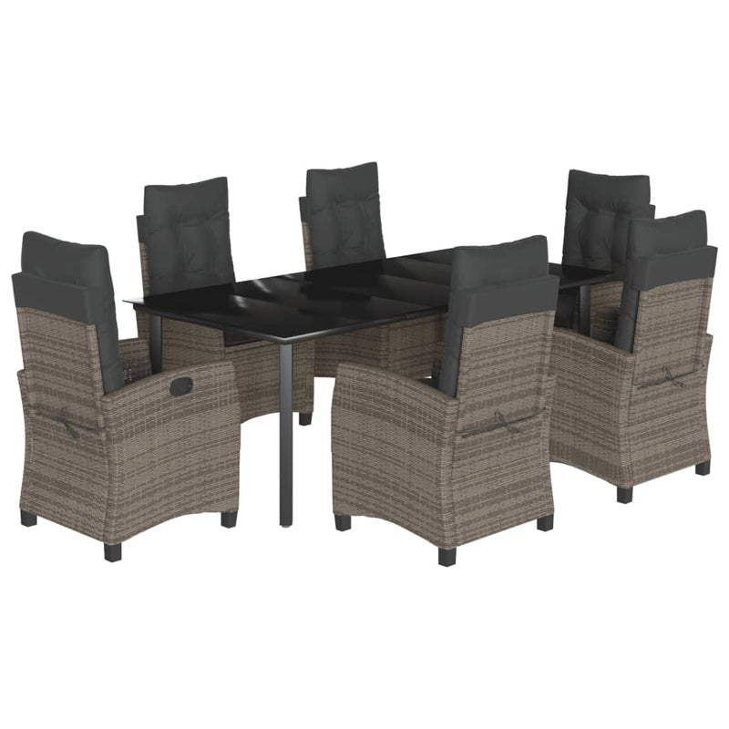 Set mobilier de grădină cu perne, 7 piese, gri, poliratan