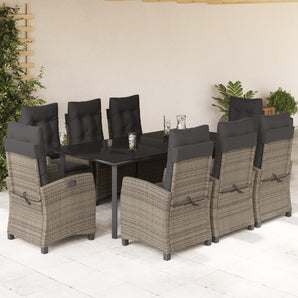 Set mobilier grădină cu perne, 9 piese, gri, poliratan