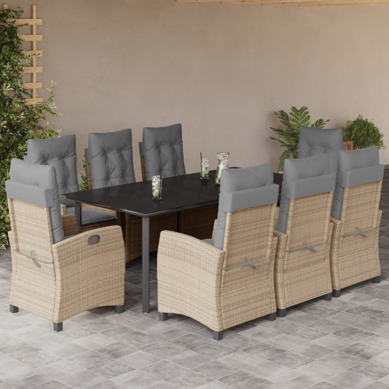 Set de masă pentru grădină, 9 piese, cu perne, bej, poliratan