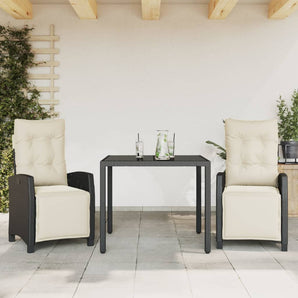 Set mobilier de grădină cu perne, 3 piese, negru, poliratan