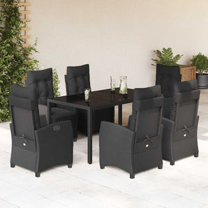 Set mobilier de grădină cu perne, 7 piese, negru, poliratan