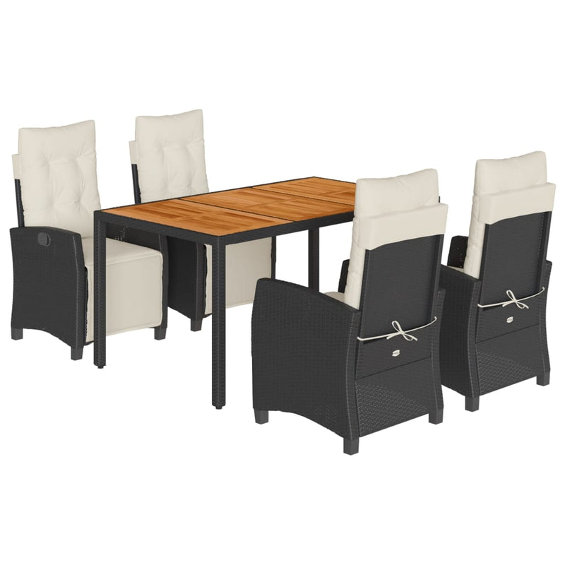Set mobilier de grădină cu perne, 5 piese, negru, poliratan