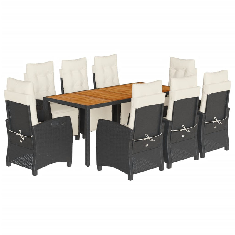 Set mobilier de grădină cu perne, 9 piese, negru, poliratan