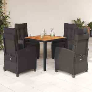 Set mobilier de grădină cu perne, 5 piese, negru, poliratan