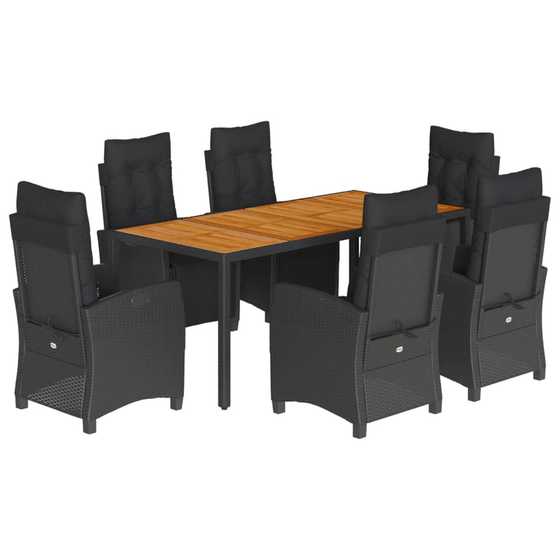 Set mobilier de grădină cu perne, 7 piese, negru, poliratan