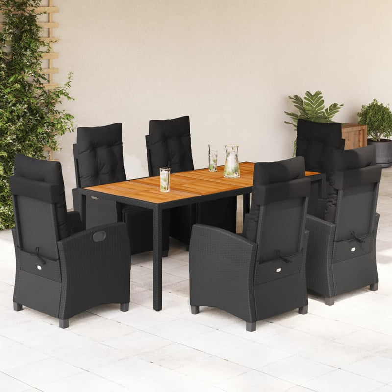 Set mobilier de grădină cu perne, 7 piese, negru, poliratan