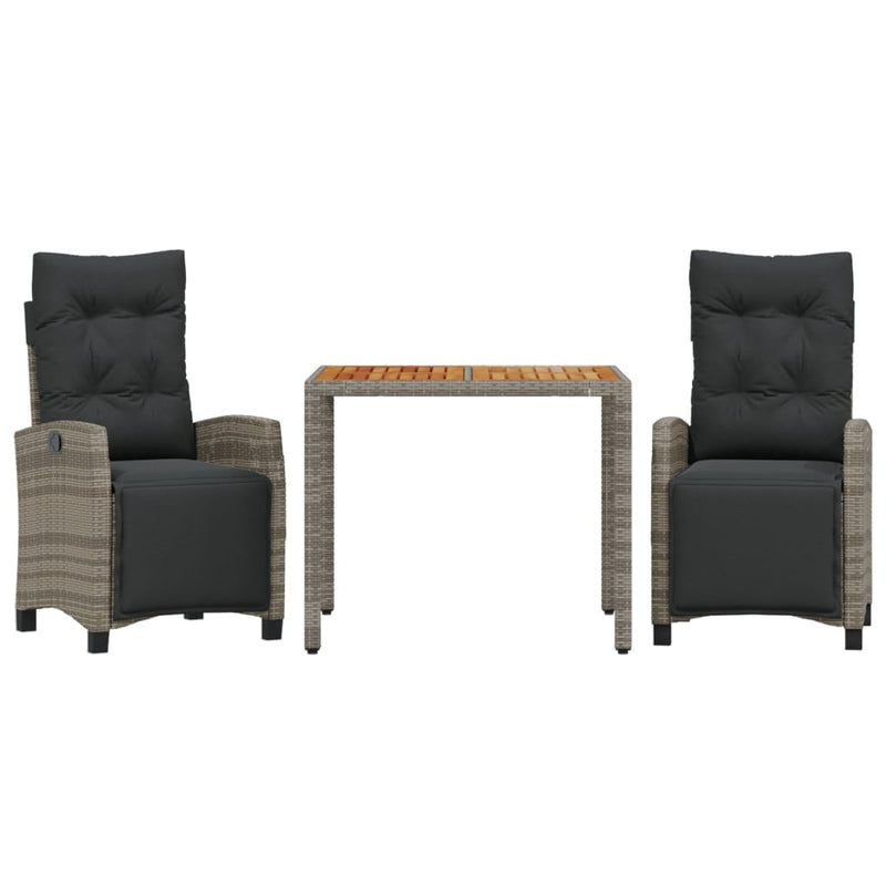 Set mobilier de grădină cu perne, 3 piese, gri, poliratan