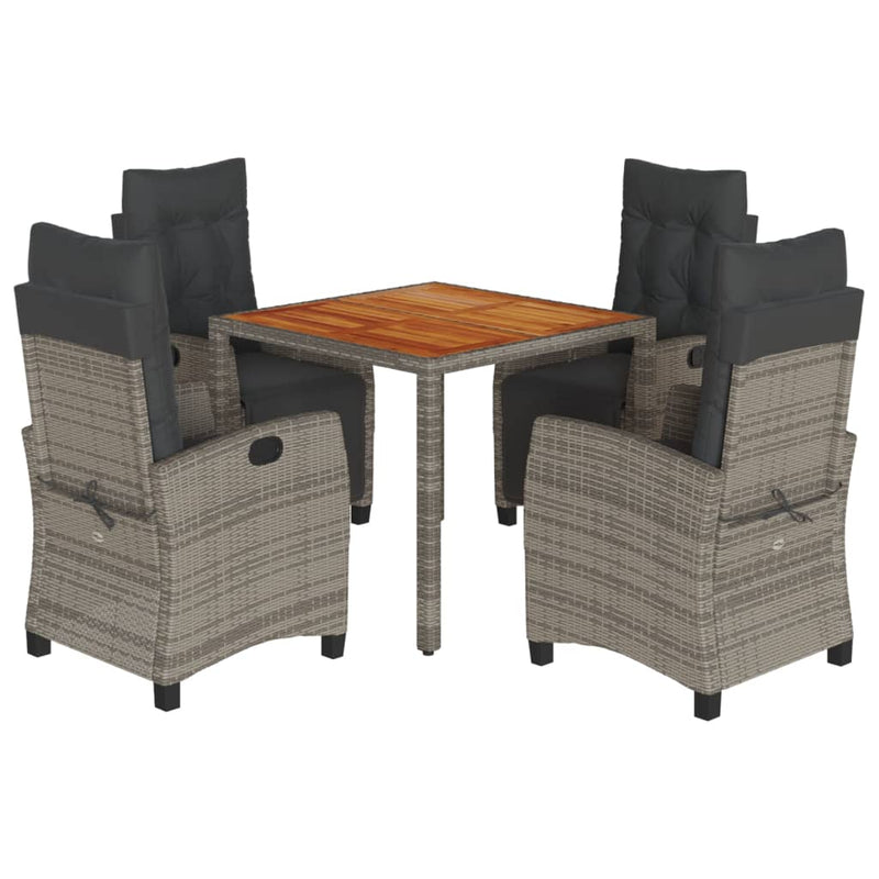 Set mobilier de grădină cu perne, 5 piese, gri, poliratan