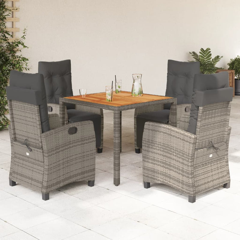 Set mobilier de grădină cu perne, 5 piese, gri, poliratan