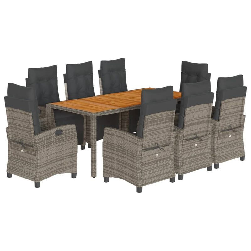 Set mobilier grădină cu perne, 9 piese, gri, poliratan