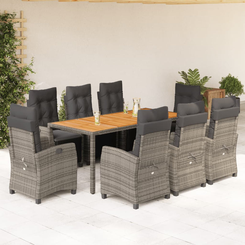 Set mobilier grădină cu perne, 9 piese, gri, poliratan
