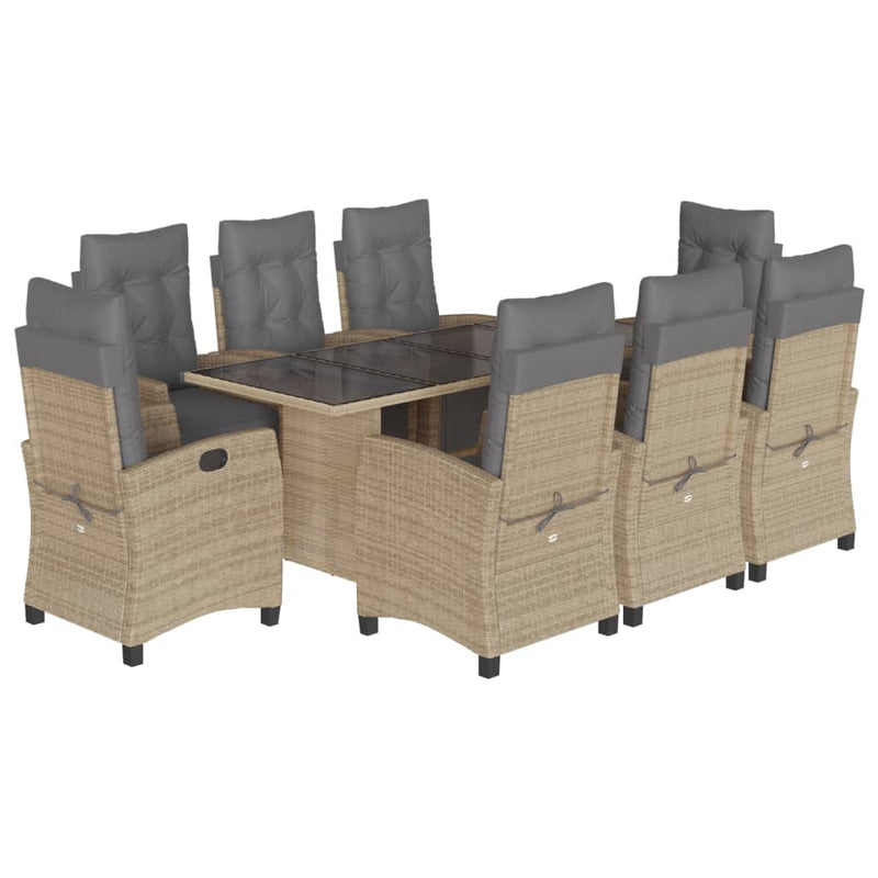 Set de masă pentru grădină, 9 piese, cu perne, bej, poliratan