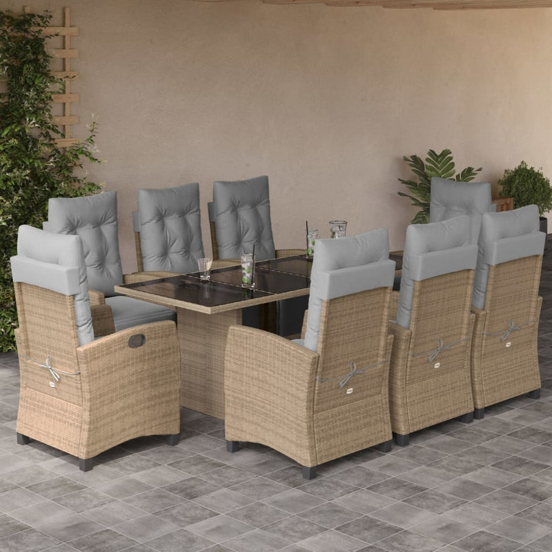 Set de masă pentru grădină, 9 piese, cu perne, bej, poliratan