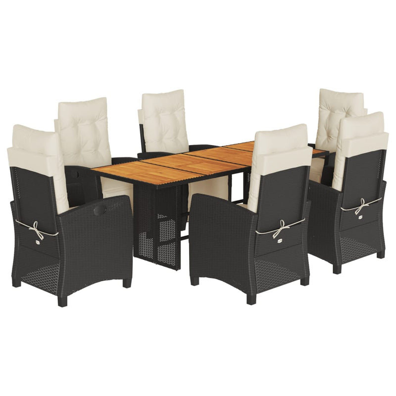 Set mobilier de grădină cu perne, 7 piese, negru, poliratan