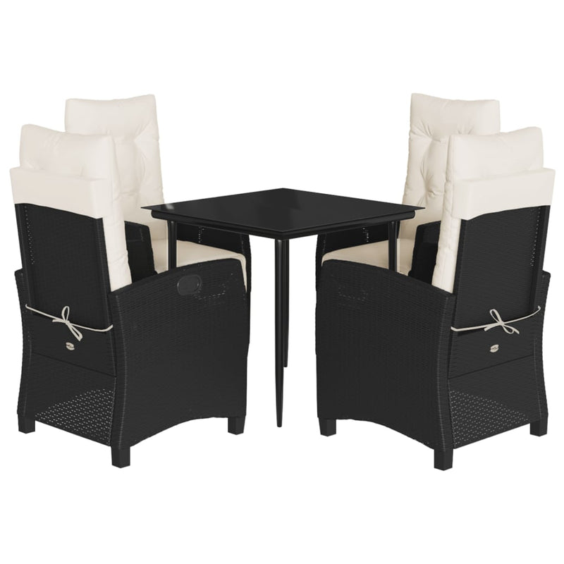 Set mobilier de grădină cu perne, 5 piese, negru, poliratan