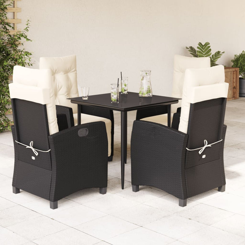 Set mobilier de grădină cu perne, 5 piese, negru, poliratan