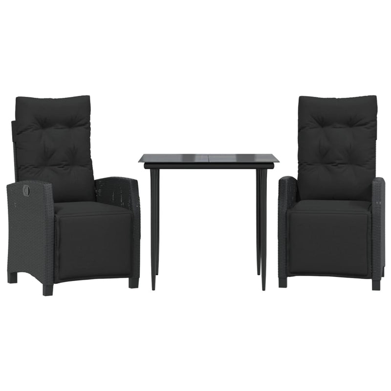 Set mobilier de grădină cu perne, 3 piese, negru, poliratan