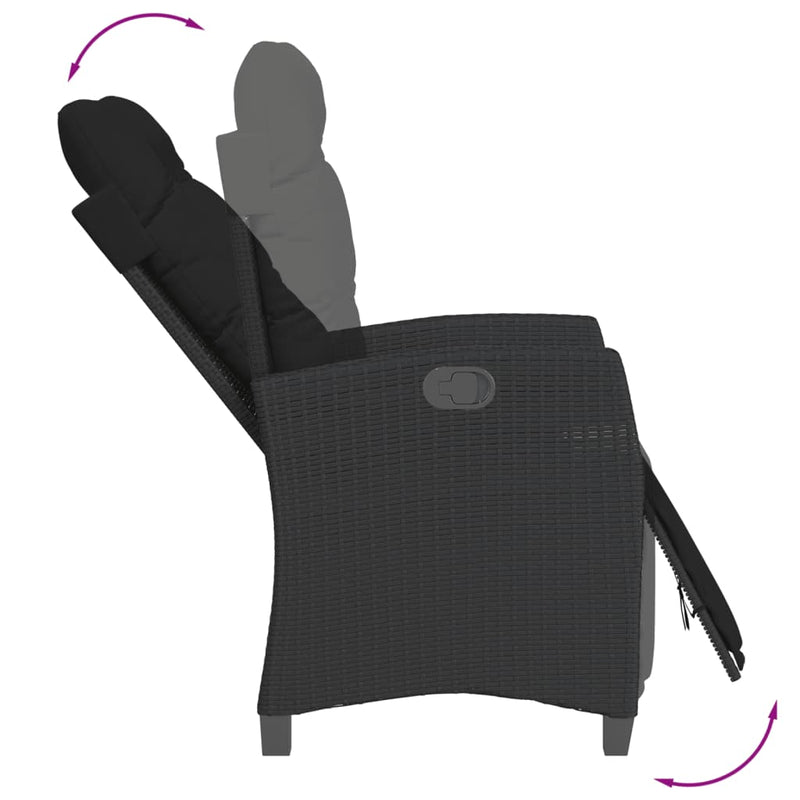 Set mobilier de grădină cu perne, 3 piese, negru, poliratan