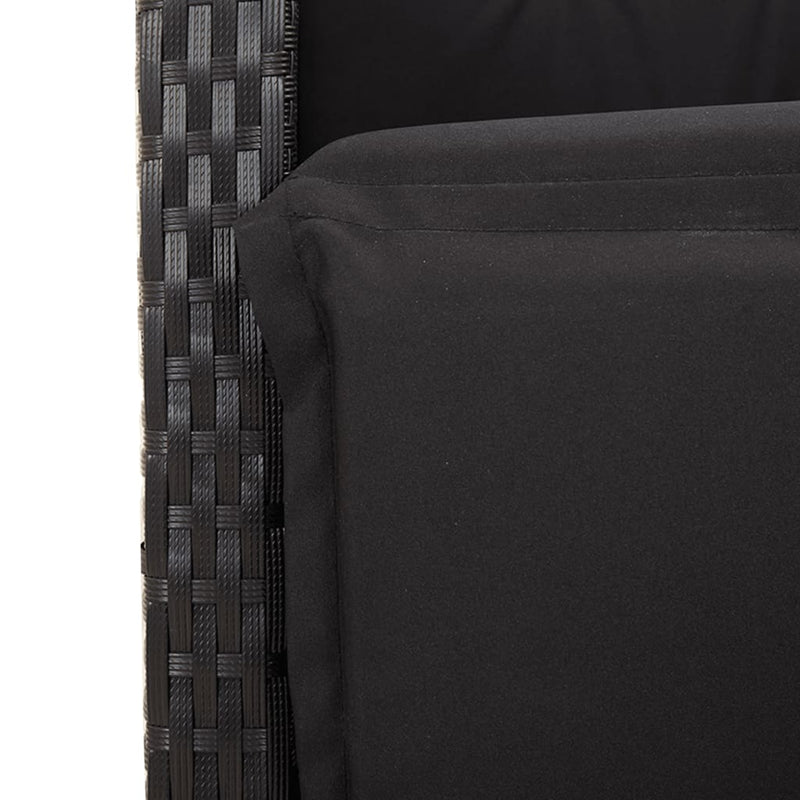 Set mobilier de grădină cu perne, 3 piese, negru, poliratan