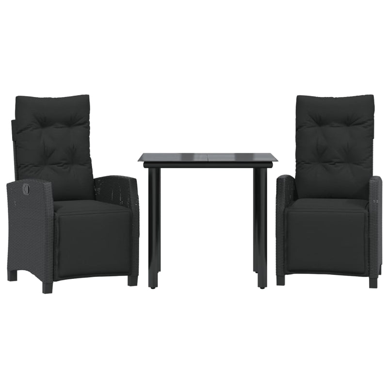 Set mobilier de grădină cu perne, 3 piese, negru, poliratan