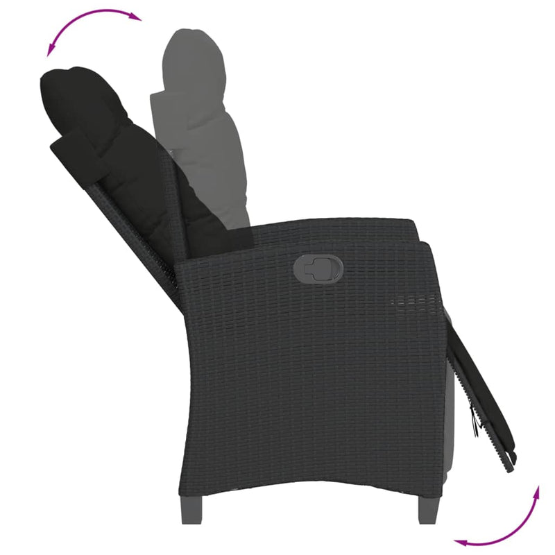 Set mobilier de grădină cu perne, 3 piese, negru, poliratan