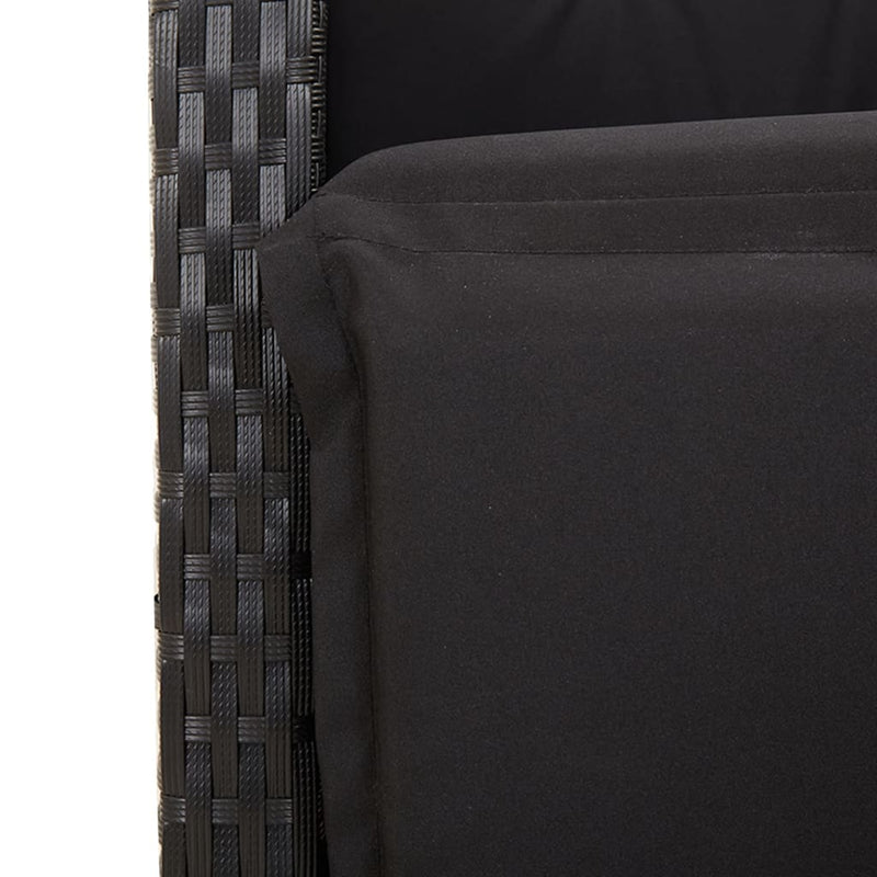 Set mobilier de grădină cu perne, 3 piese, negru, poliratan