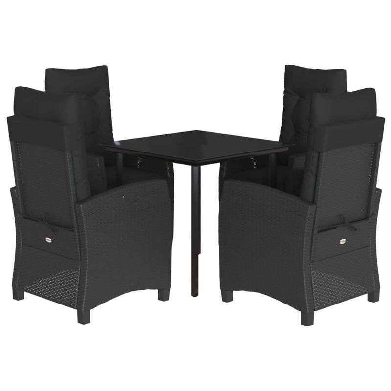 Set mobilier de grădină cu perne, 5 piese, negru, poliratan