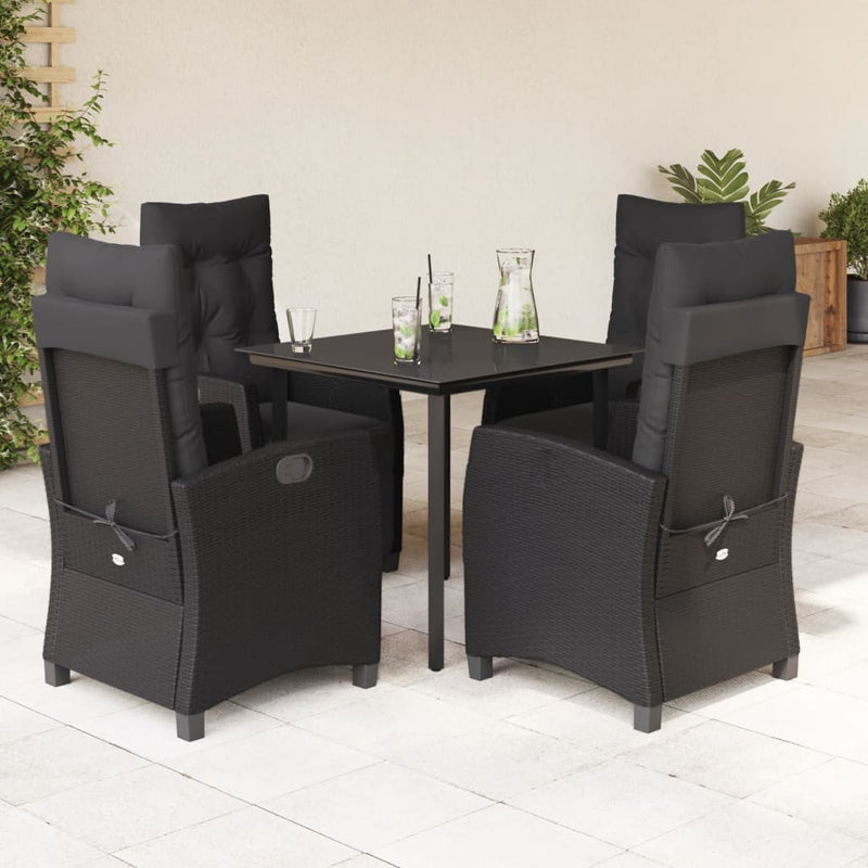 Set mobilier de grădină cu perne, 5 piese, negru, poliratan