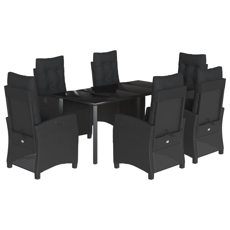 Set mobilier de grădină cu perne, 7 piese, negru, poliratan