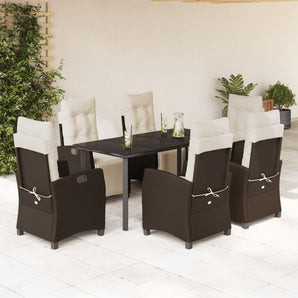 Set mobilier de grădină cu perne, 7 piese, maro, poliratan
