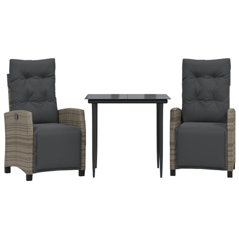 Set mobilier de grădină cu perne, 3 piese, gri, poliratan
