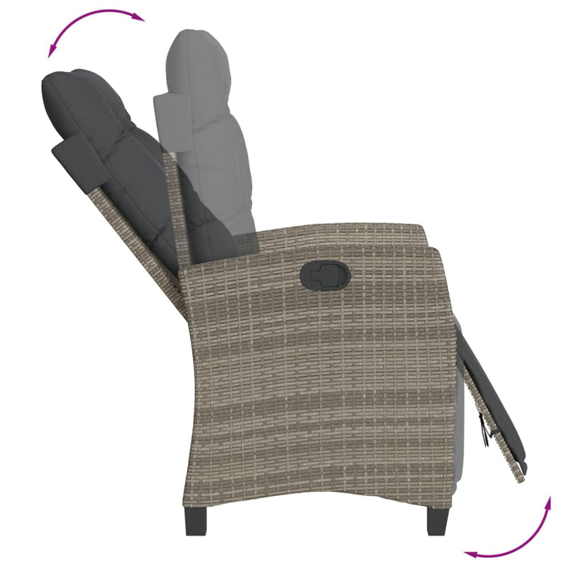 Set mobilier de grădină cu perne, 3 piese, gri, poliratan