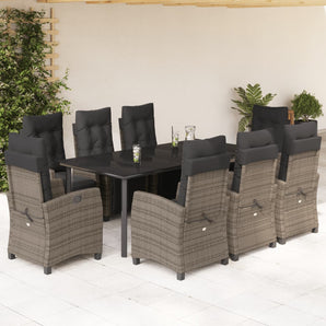 Set mobilier grădină cu perne, 9 piese, gri, poliratan