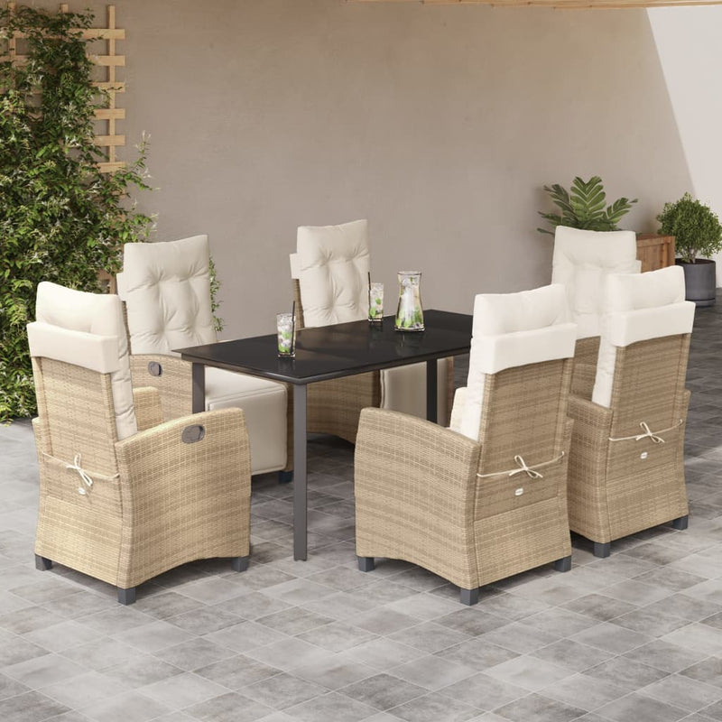 Set de masă pentru grădină, 7 piese, cu perne, bej, poliratan