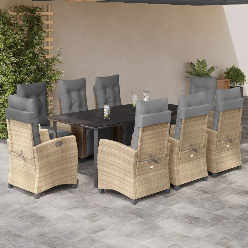 Set de masă pentru grădină, 9 piese, cu perne, bej, poliratan